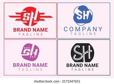 SH letter logo, sticker and icon design template