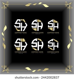 SH letter luxury logo set design.SH monogram polygonal and circle shape vector. SH luxury design.
