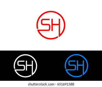 Sh Logo. Letter Design Vector with Red and Black Gold Silver Colors
