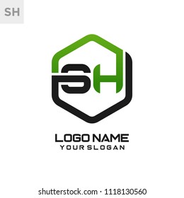 SH logo letter initial, Abstract polygonal Background Logo,