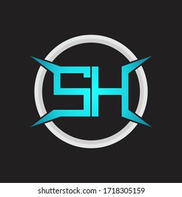 Monograma del logotipo SH con plantilla de diseño de forma circular y de cuatro ejes
