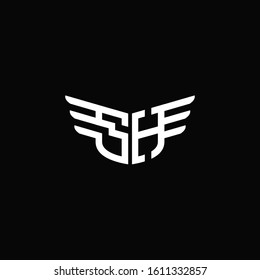 SH logo monogram emblem shape with wings style ribbon design template