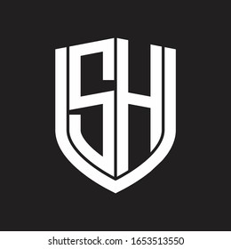 SH-Logo-Monogramm mit Emblem-Schild-Design einzeln auf schwarzem Hintergrund