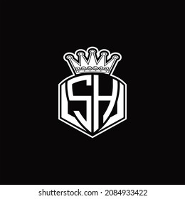 SH Logo monogram with luxury emblem shape and crown design template on black background