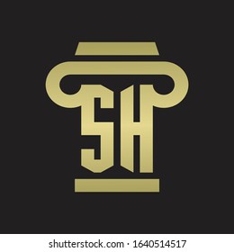 SH Logo monogram with pillar style design template with gold colors