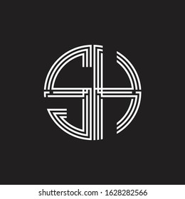 SH Logo monogram triple ribbon style line design template isolated on black background