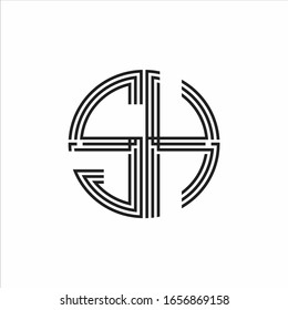 SH Logo monogram triple ribbon style line design template isolated on white background