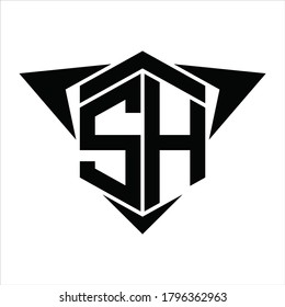 SH Logo monogram with wings arrow around design template on white background