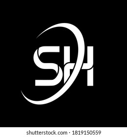 SH logo. S H design. White SH letter. SH/S H letter logo design. Initial letter SH linked circle uppercase monogram logo.	