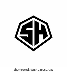SH monogram logo with hexagon shape and line rounded style design template isolated on white background