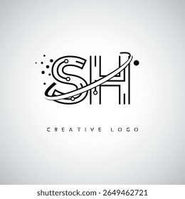 SH Orbit Monogram Logo - Futuristic Minimal Letter mark with Circular Line Art, Tech-Inspired Dots and Space Motion Concept for Modern Branding Identity (Logotipo de Monograma de Órbita SH - Marca de Letra Mínima Futurista com Linha de Arte Circular, Pontos Inspirados na Tecnologia e Conceito de Movimento Espacial para Identidade de Marca Moderna)