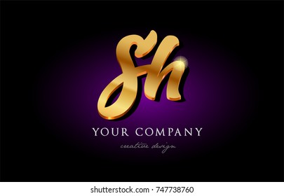 sh  s h alphabet combination letter logo in gold golden 3d metal beautiful typography suitable for banner brochure design
