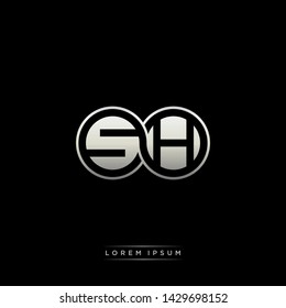 SH S H initial letter linked circle capital monogram logo modern template silver color edition