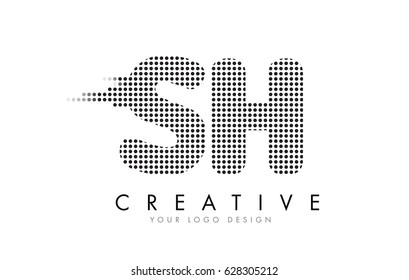 SH S H Letter Logo Design with Black Dots and Bubble Trails.