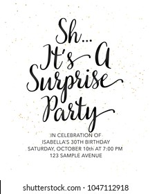 Sh It's Surprise Birthday Party With Black Text. Vector.