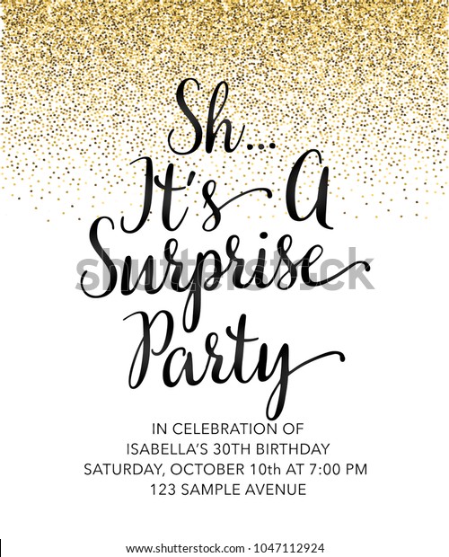 Sh Surprise Birthday Party Golden Glitter Stock Vector (Royalty Free ...