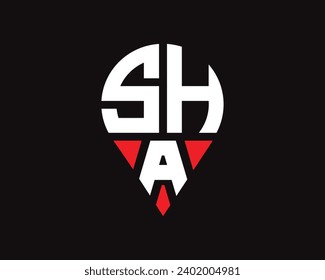 SHA letter location shape logo design