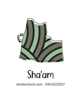 Sha'am Map City illustration design, Simplified map of Sha'am region in UEA with Arabic word