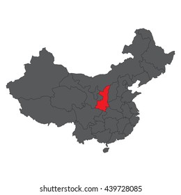 Shaanxi red map on gray China map vector