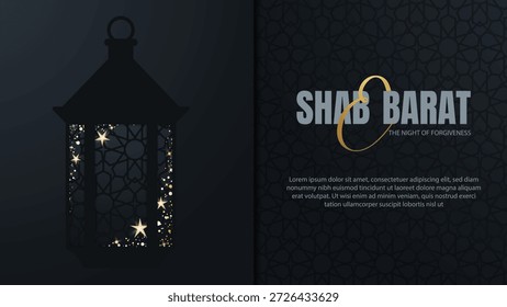 "Shab e Barat Die Nacht der Vergebung Grußkarte mit leuchtender Laterne, islamischem Muster und eleganter Typografie"