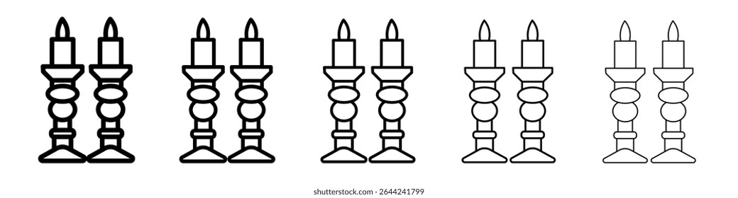Shabbat candles icon thin outline logo mark set