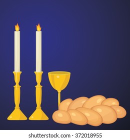  Shabbat candles, kiddush cup and challah.