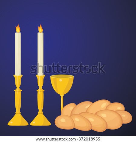  Shabbat candles, kiddush cup and challah.