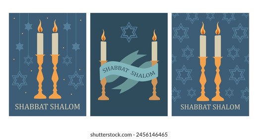 Shabbat cards set. Festive concept for congratulations on Saturday