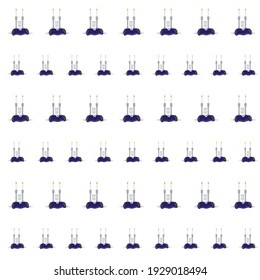 Shabbat pattern, Shabbat candles, Kiddush cup and Challah with Challah cover seamless pattern on White background