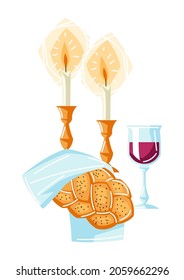 Shabbat Shalom background with religious objects. Background with Jewish symbols. Judaism concept illustration.