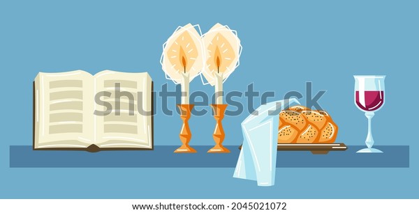 Shabbat Shalom Background Religious Objects Background: Vetor Stock ...