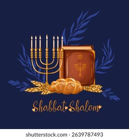Shabbat Shalom card. The illustration is drawn by hand. Handmade. Vector