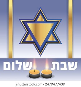  Shabat Shalom concepto. Vector, estrella judía con velas, estrella de David, tradición.