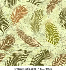 Shabby background with palm leaves. Seamless pattern for web, print, wallpaper, wrapping, packaging design, scrapbook, spring summer fashion fabric, textile design. Jungle pattern.