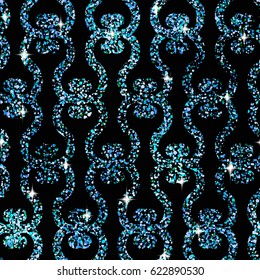Shabby Background with Seamless Pattern of Glittering Swirls, Stock Vector Illustration