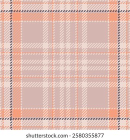 Shabby check plaid pattern, baby textile fabric tartan. Feminine seamless vector texture background in light and orange colors.