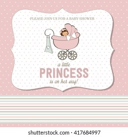 shabby chic baby girl shower card, vector illustration