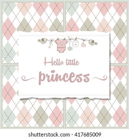 shabby chic baby girl shower card, vector illustration