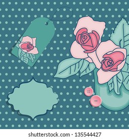 Shabby chic background with roses. Vector illustration.