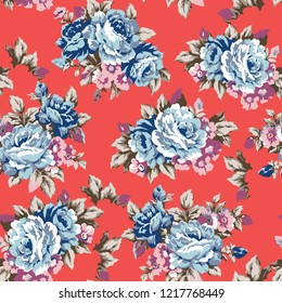 Shabby chic or granny chic vintage chintz roses seamless pattern design, classic ephemera flowers repeat background