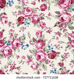 Shabby chic or granny chic vintage chintz roses in a seamlessly repeating pattern, 