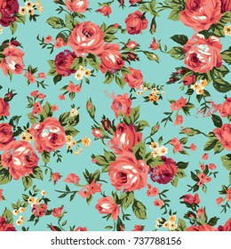 Shabby Chic Or Granny Chic Vintage Chintz Roses In A Seamlessly Repeating Pattern, 