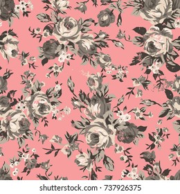 Shabby Chic Or Granny Chic Vintage Chintz Roses In A Seamlessly Repeating Pattern, 