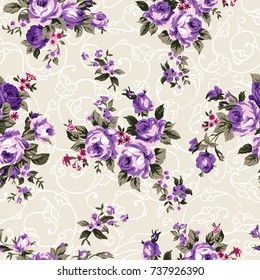 Shabby chic or granny chic vintage chintz roses in a seamlessly repeating pattern, 