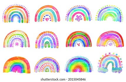 Shabby Chic Hand Painted Watercolour Style Rainbow Doodles.
