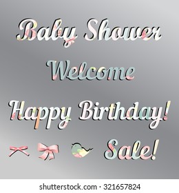 shabby chic. happy birthday. welcome. sale. baby shower.