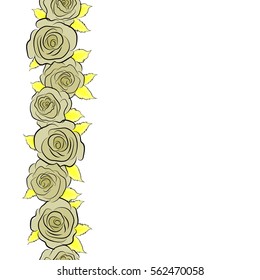 Shabby chic illustration with copy space (place for your text). Vector roses seamless pattern. Retro background with vertical yellow and neutral roses.