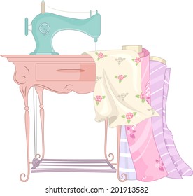 Shabby Chic Illustration Featuring a Treadle Sewing Machine