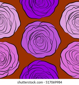 Shabby chic illustration. Vector roses seamless pattern. Retro background with neutral, violet and brown roses.
