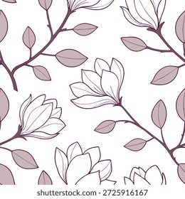 Shabby Chic magnolia padrão de azulejo sem costura com magnólias angustiadas e sotaques de pastel macio no fundo branco ideal para espaços encantadores conceito como magnólias angustiadas e sotaques de pastel macio no fundo branco criar shabby chique padrão de azulejo sem costura para espaços charmosos em Photo Stock Concept e espaço vazio no lado esquerdo, sem texto —ar 7:2 —tile